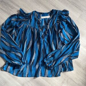 Elegant Blue Feather Print Blouse